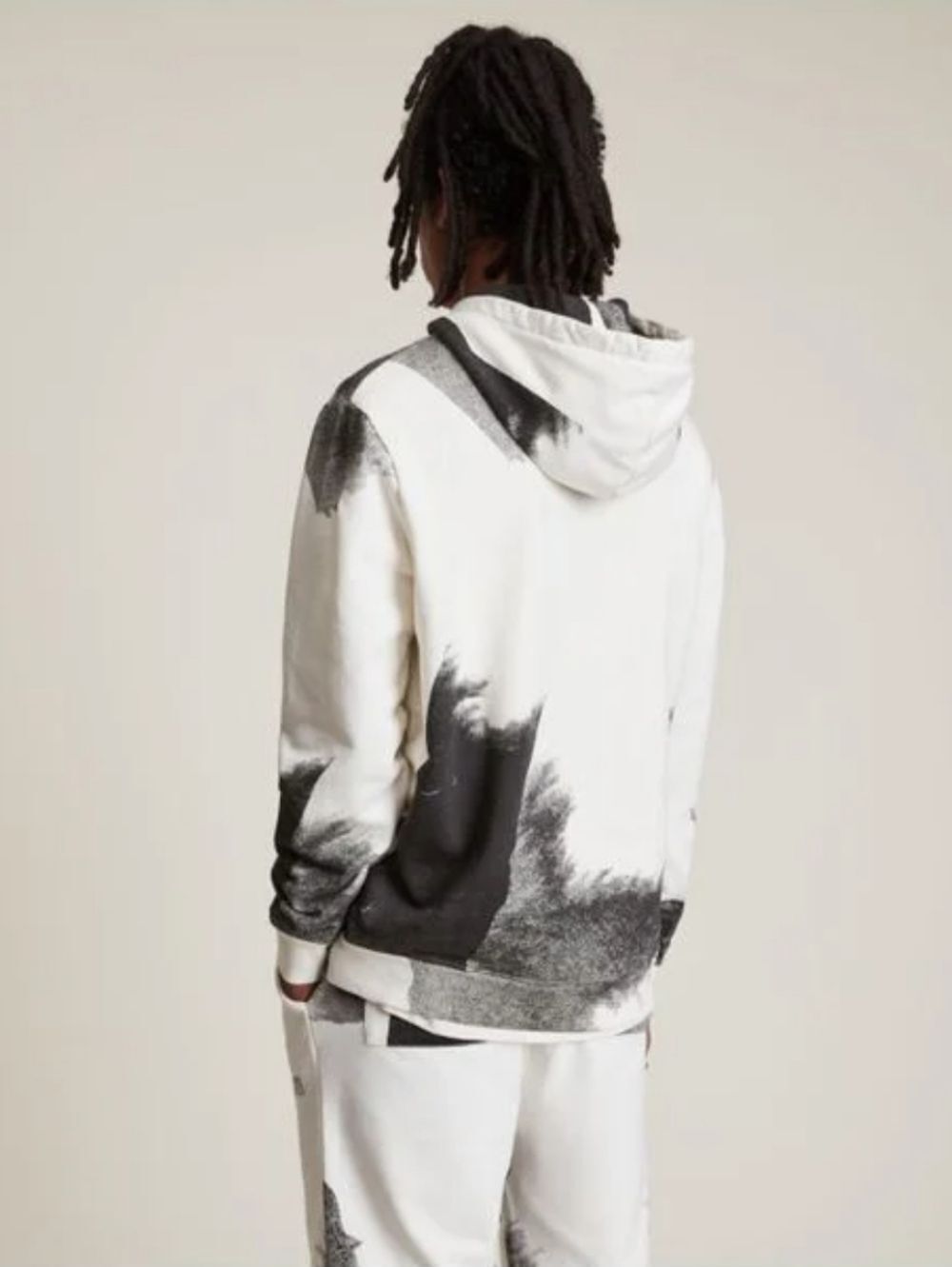 AllSaints Mens White Gray Santana Abstract Cotton Hoodie Size XXL - Picture 4 of 11
